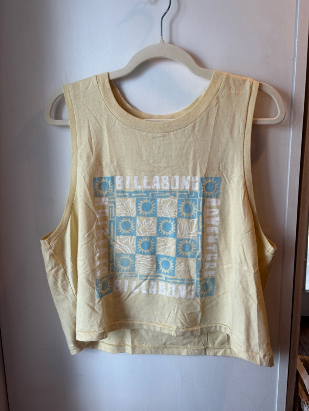 Billabong Pale Yellow Logo Tee with Blue Print